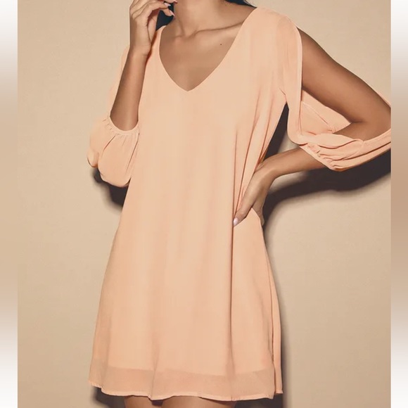 Lulus Shifting Dears  blush pink Long sleeve dress,V Neck, size Large - Picture 6 of 12